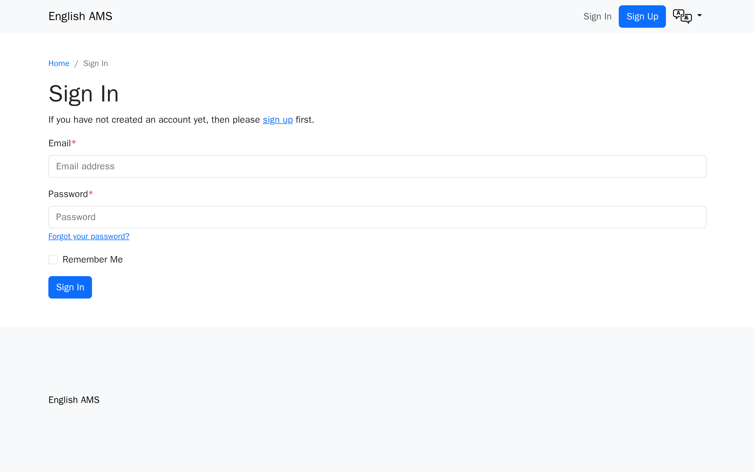 The AMS sign-in page