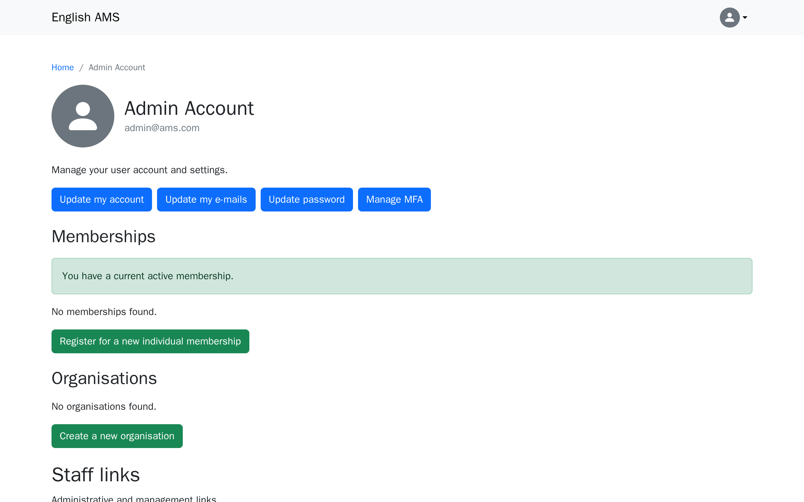 Your account page immediately after signing in